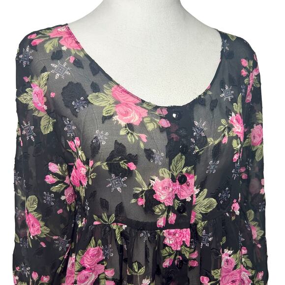 Contempo Casual 90s Floral Sheer Babydoll Fairy Whimsygoth Grunge L/S MEDIUM - Picture 6 of 11